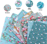 CraftsFabrics Lot de 8 carrés prédécoupés à imprimé floral turquoise 100 % coton sergé pour matelassage, loisirs créatifs et projets de bricolage